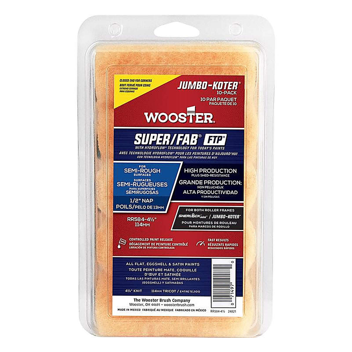 Wooster RR584-41/2 Super/FAB 4.5 in. W x 1/2 in. Jumbo Paint Roller Cover 10/Pack