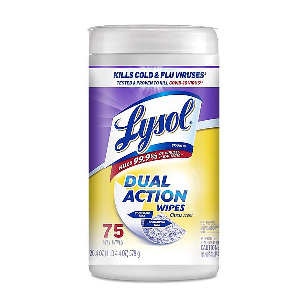 Lysol 1920081700 Dual Action Fiber Weave Antibacterial Wipes 75 pk