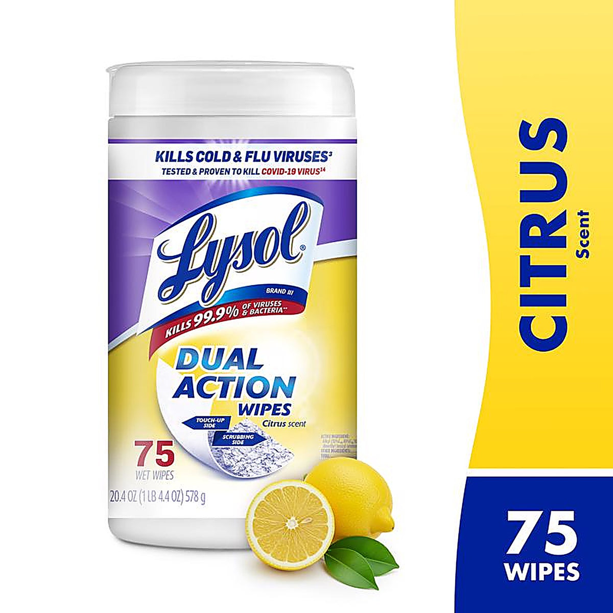 Lysol 1920081700 Dual Action Fiber Weave Antibacterial Wipes 75 pk