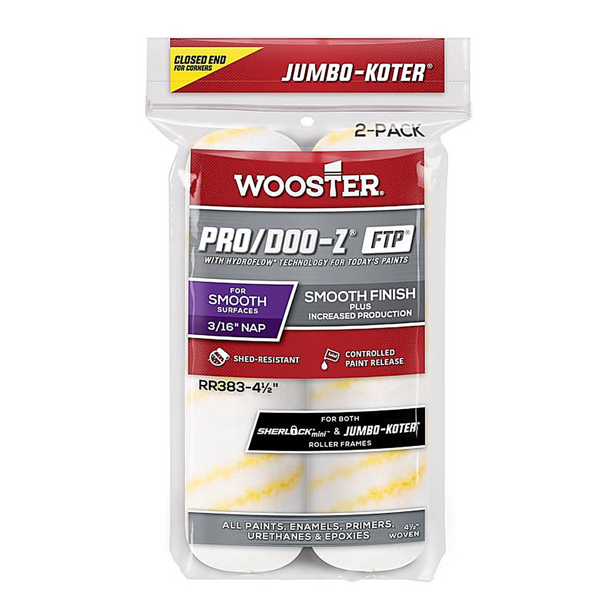 Wooster RR383-41/2 Jumbo-Koter 4-1/2 in. W x 3/16 in. Paint Roller Cover 2/Pack