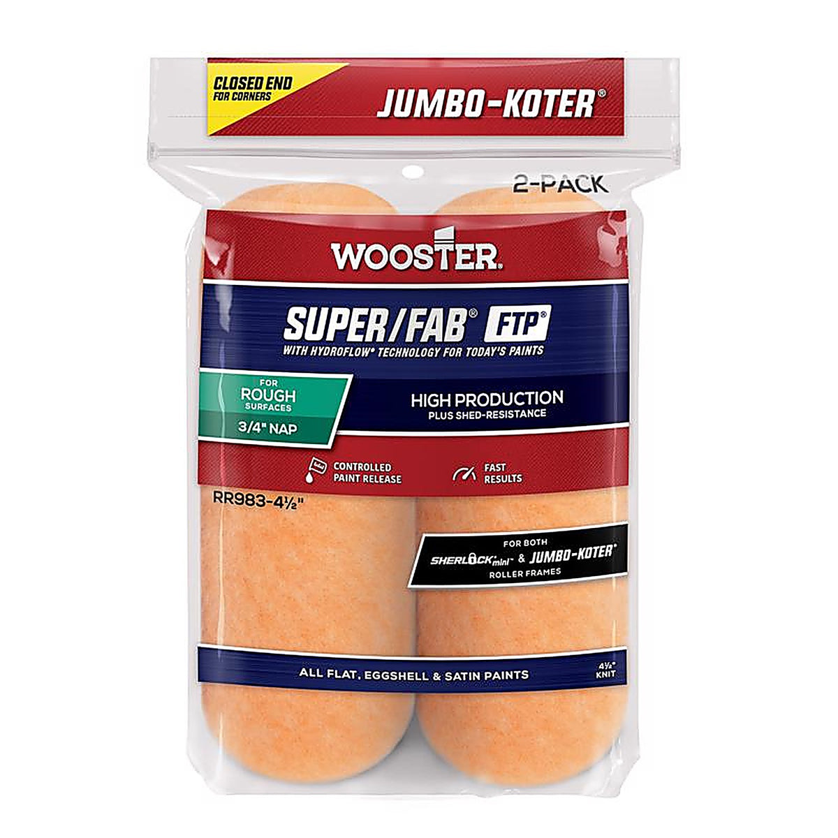 Wooster RR983-41/2 SUPER/FAB Knit 4-1/2 in. W x 3/4 in. Jumbo-Koter Paint Roller Cover 2/Pack