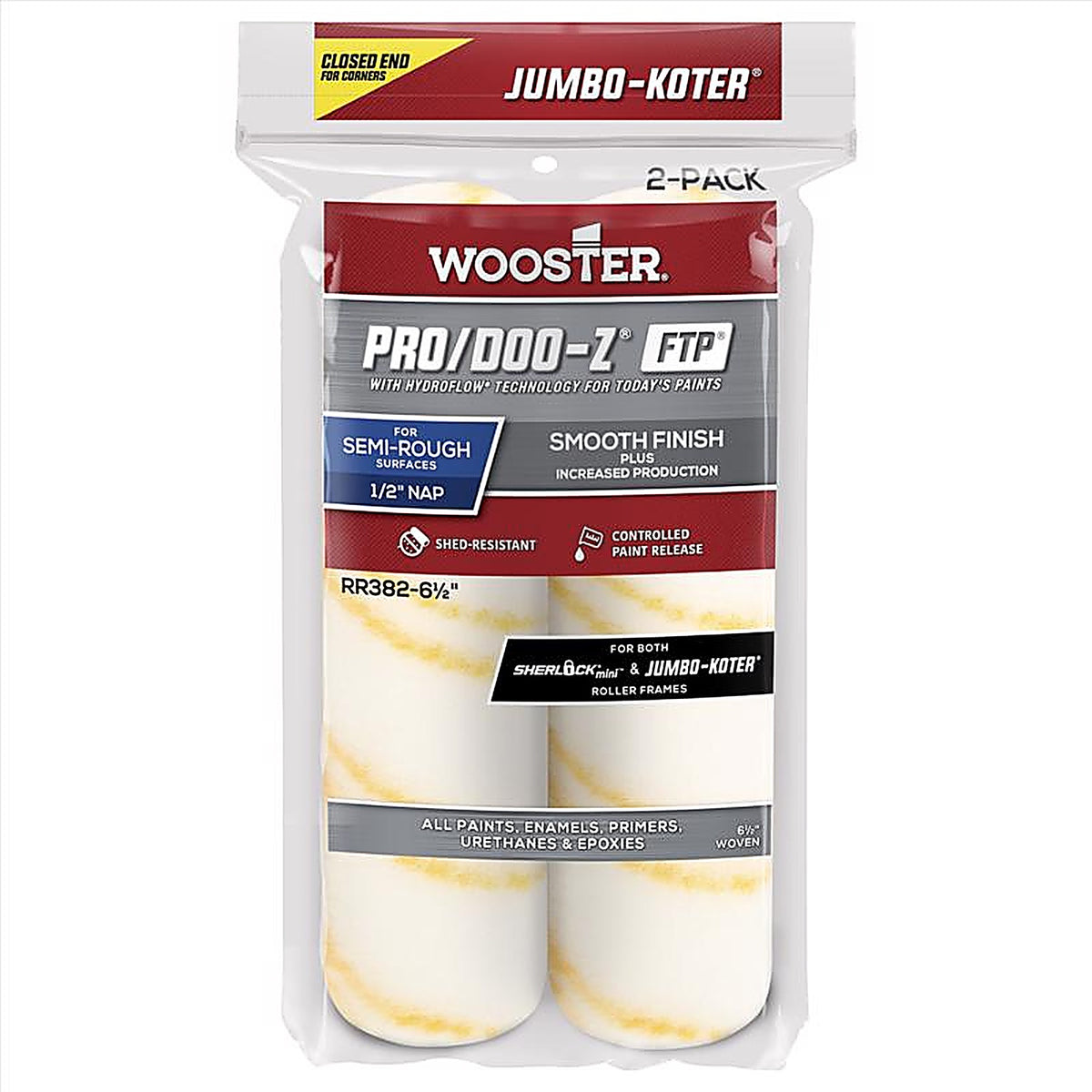 Wooster RR382-61/2 PRO/DOO-Z Woven 6.5 in. W x 1/2 in. Jumbo-Koter Paint Roller Cover 2/Pack