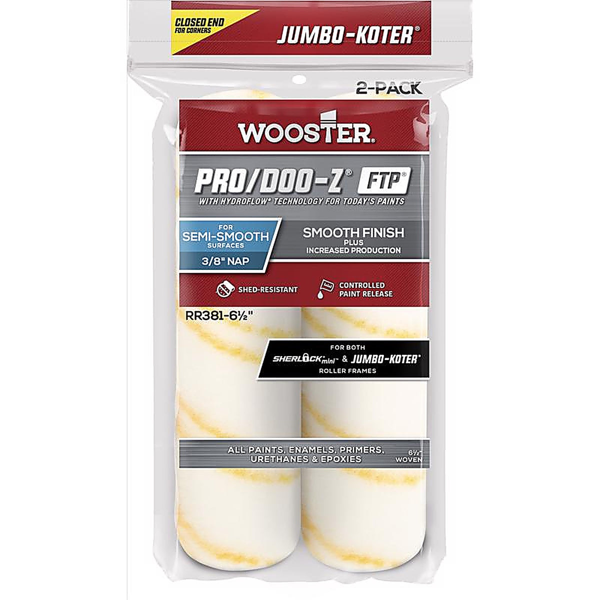 Wooster RR381-61/2 PRO/DOO-Z Woven 6-1/2 in. W x 3/8 in. Jumbo-Koter Paint Roller Cover 2/Pack