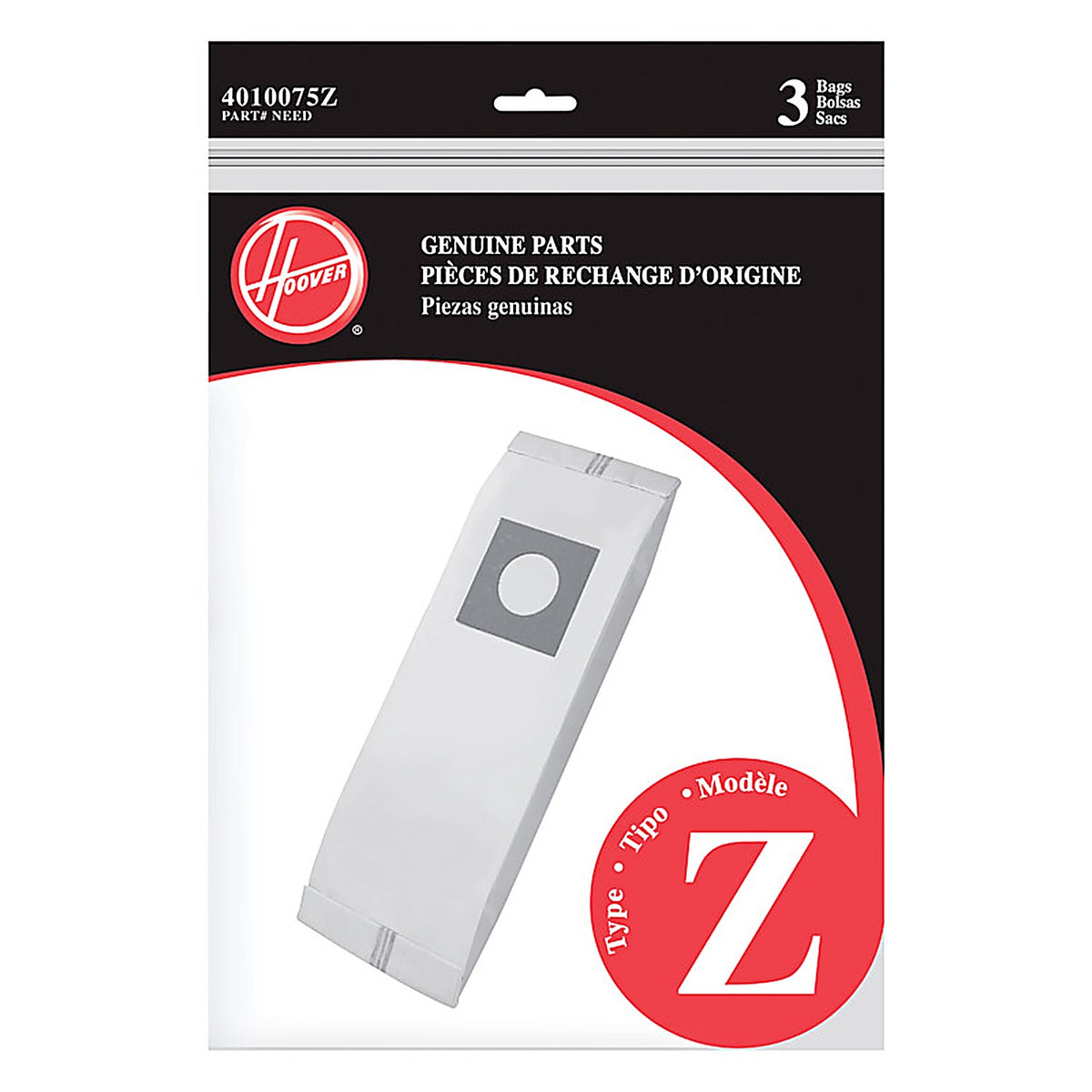 Hoover - 4010075Z - Vacuum Bag 3 Pack Type Z