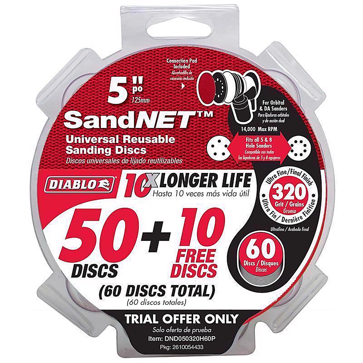 Diablo DND050320H60P SandNet 5 in. Ceramic Blend Hook and Lock Sanding Disc 320 Grit Ultra Fine 50 pk