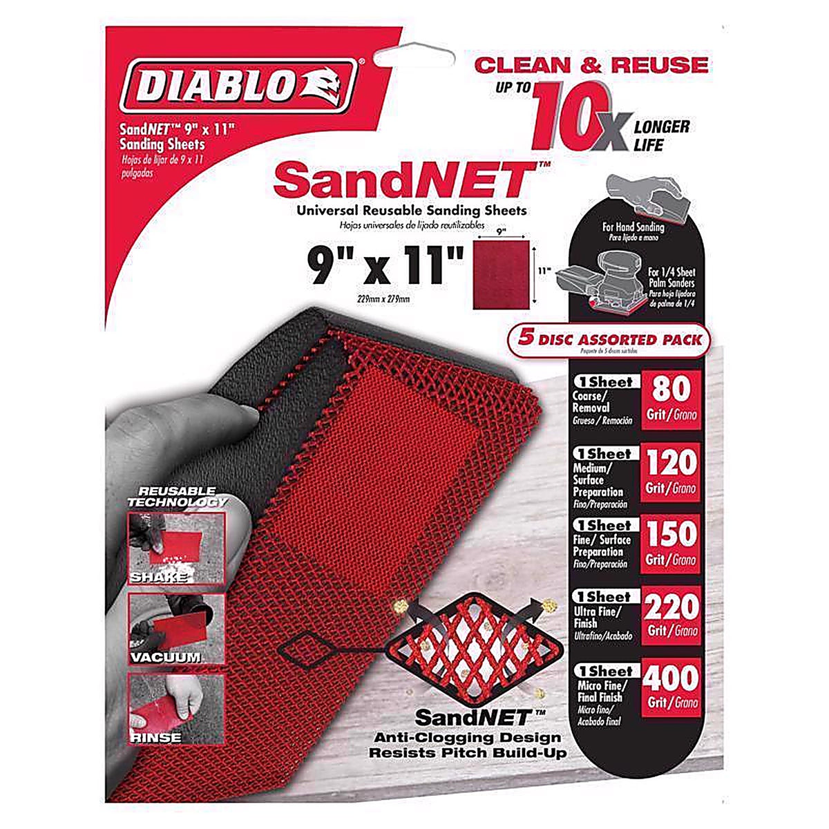 Diablo DND911ASTH05G 9 in. L X 11 in. W Assorted Grit Ceramic Blend All Purpose Sandpaper 5 pk