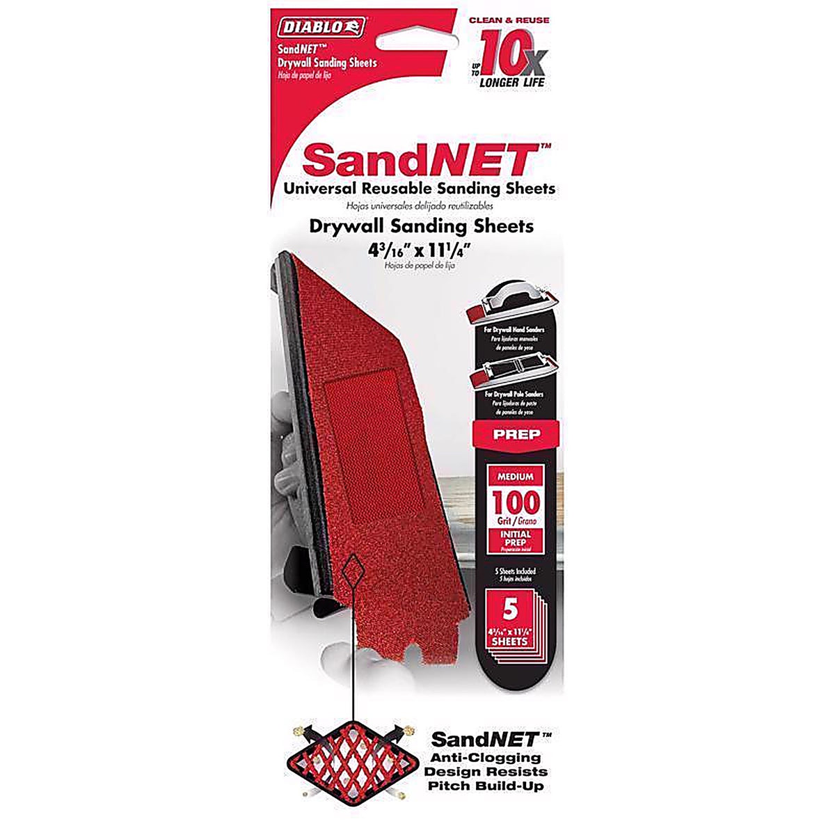 Diablo DNS431100H05G SandNet 11-1/4 in. L X 4-3/16 in. W 100 Grit Ceramic Blend All Purpose Sandpaper 5 pk