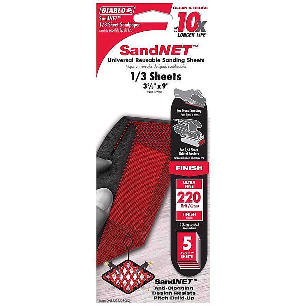 Diablo DNS323220S05G SandNet 9 in. L X 3-2/3 in. W 220 Grit Ceramic Blend Sanding Sheet 5 pk