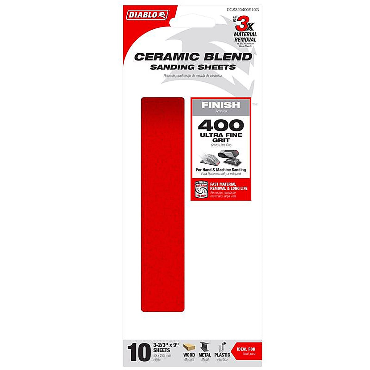 Diablo DCS323400S10G 9 in. L X 3-2/3 W 400 Grit Aluminum Oxide Sanding Sheet 10 pk