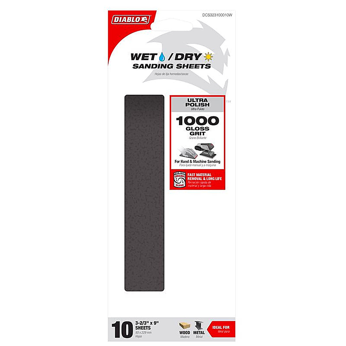 Diablo DCS323100010W 9 in. L X 3-2/3 W 1000 Grit Silicone Carbide Sanding Sheet 10 pk