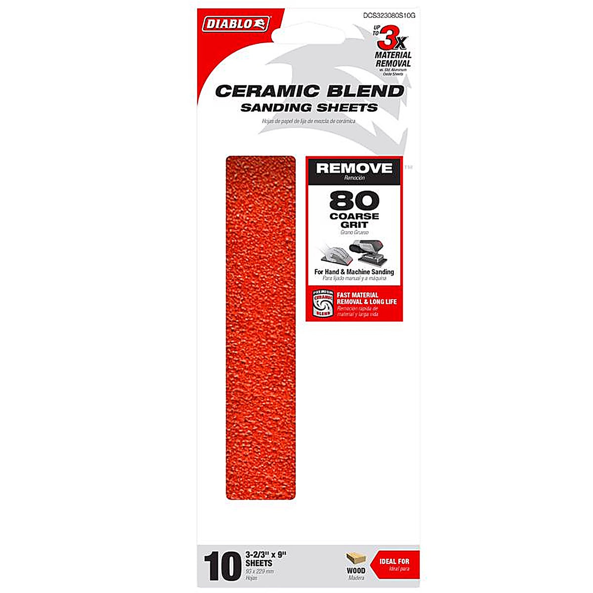 Diablo DCS323080S10G 9 in. L X 3-2/3 W 80 Grit Aluminum Oxide Sanding Sheet 10 pk