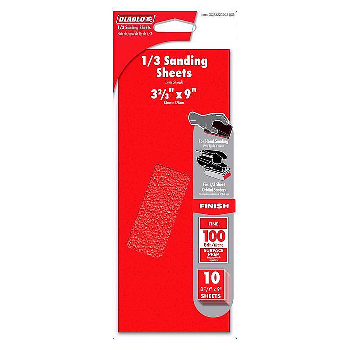 Diablo DCS323100S10G 9 in. L X 3-2/3 W 100 Grit Aluminum Oxide Sanding Sheet 10 pk