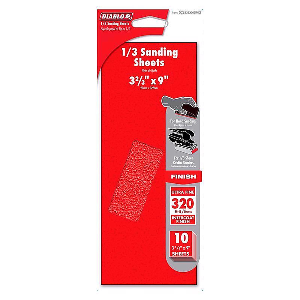 Diablo DCS323320S10G 9 in. L X 3-2/3 W 320 Grit Aluminum Oxide Sanding Sheet 10 pk