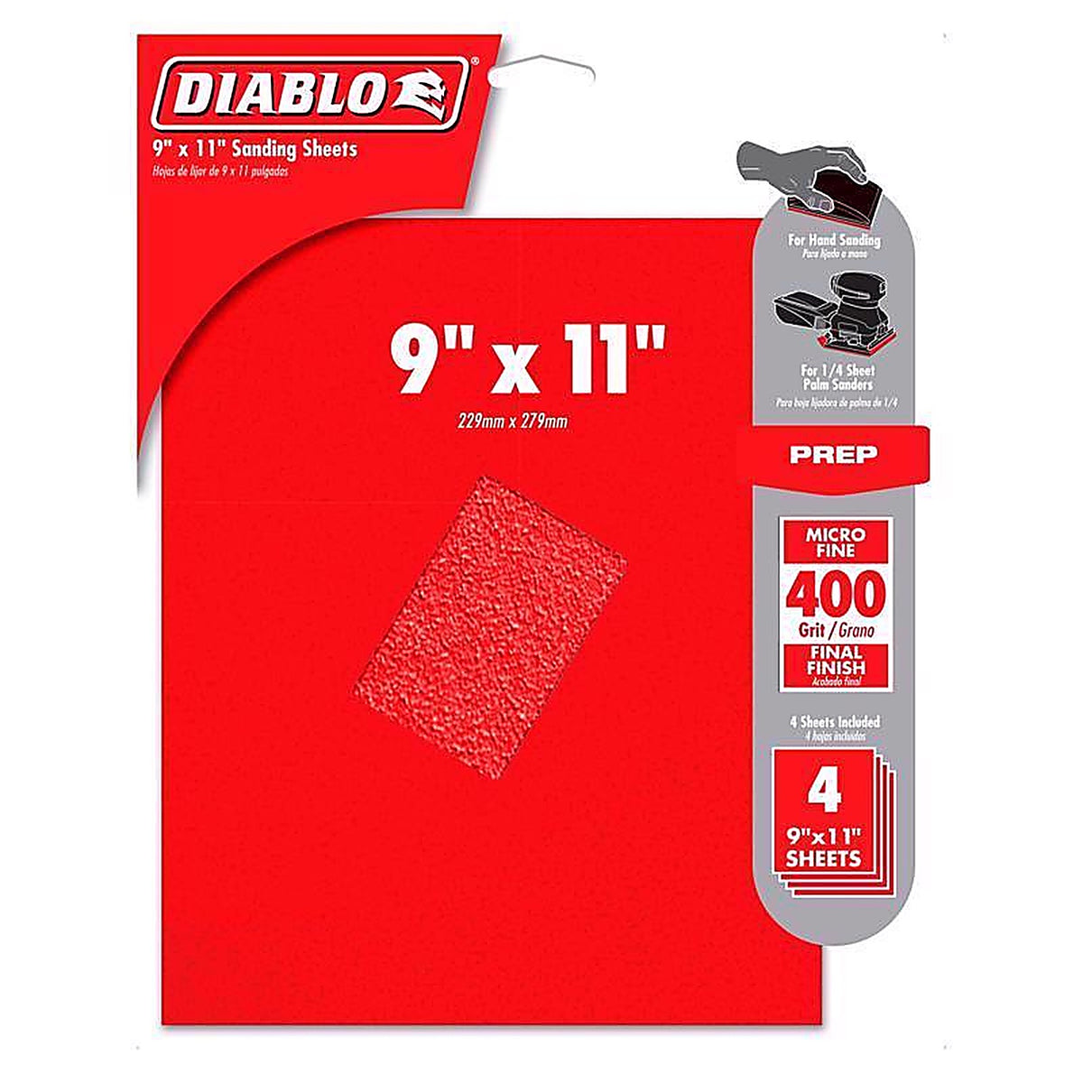 Diablo DCS911400S04G 9 in. L X 11 W 400 Grit Aluminum Oxide Sanding Sheet 4 pk