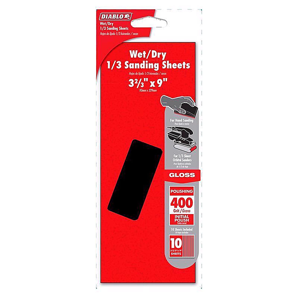 Diablo DCS323400S10W 9 in. L X 3-2/3 W 400 Grit Silicon Carbide Sanding Sheet 10 pk