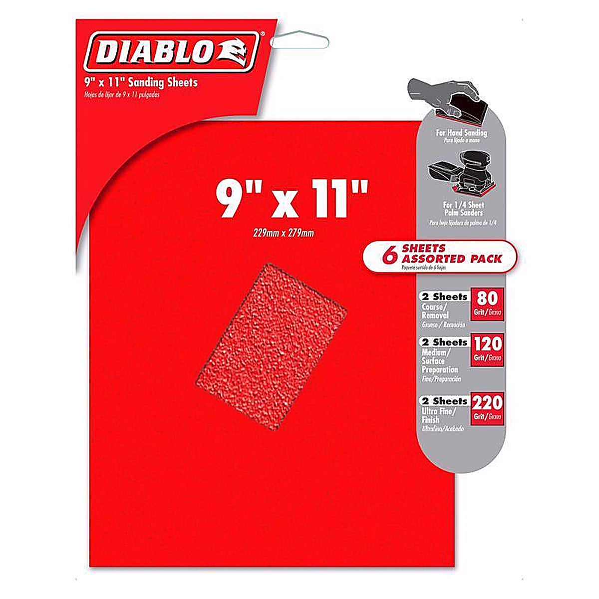 Diablo DCS911ASTS06G 9 in. L X 11 W Assorted Grit Aluminum Oxide Sanding Sheet 6 pk