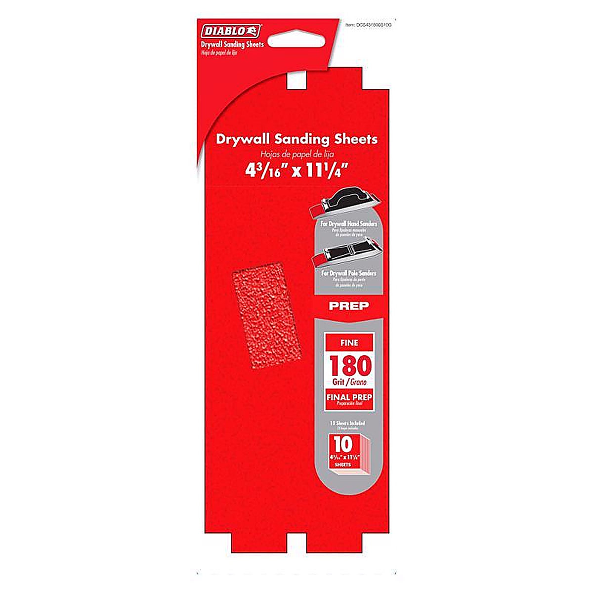 Diablo - DCS431180S10G - 11-1/4 In. L X 4-3/16 W 180 Grit Ceramic Blend Drywall Sanding Sheet 10 Pack