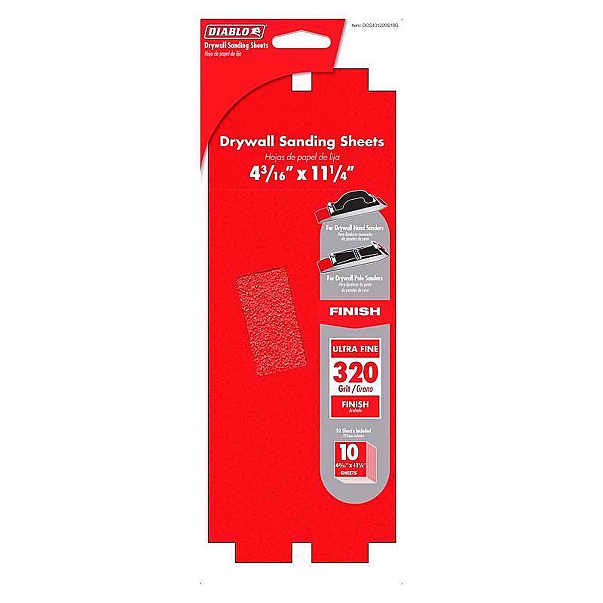 Diablo - DCS431320S10G - 11-1/4 In. L X 4-3/16 W 320 Grit Ceramic Blend Drywall Sanding Sheet 10 Pack