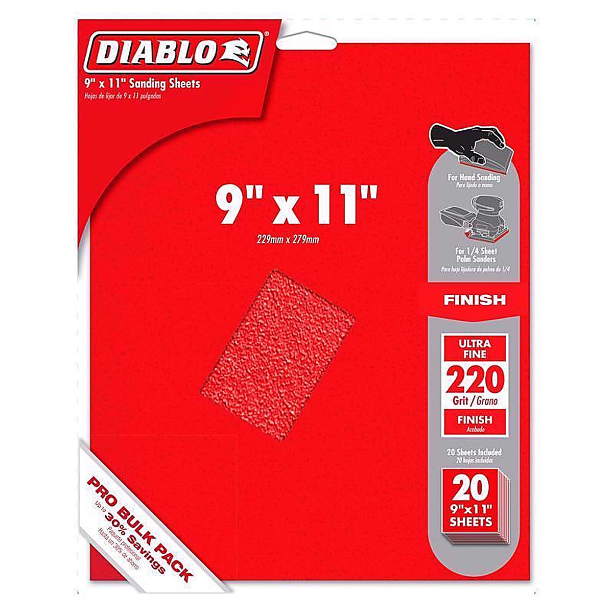 Diablo DCS911220S20G 9 in. L X 11 W 220 Grit Aluminum Oxide Sanding Sheet 20 pk