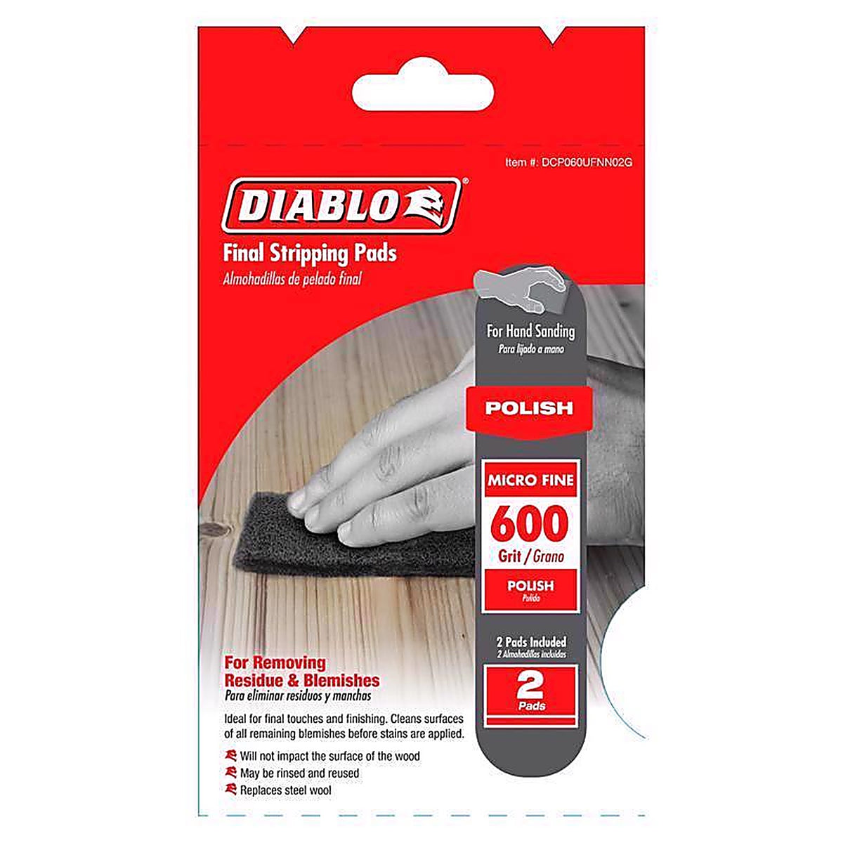 Diablo DCP060UFNN02G 6 in. L X 4 W 600 Grit Silicone Carbide Final Stripping Pads 2 pk