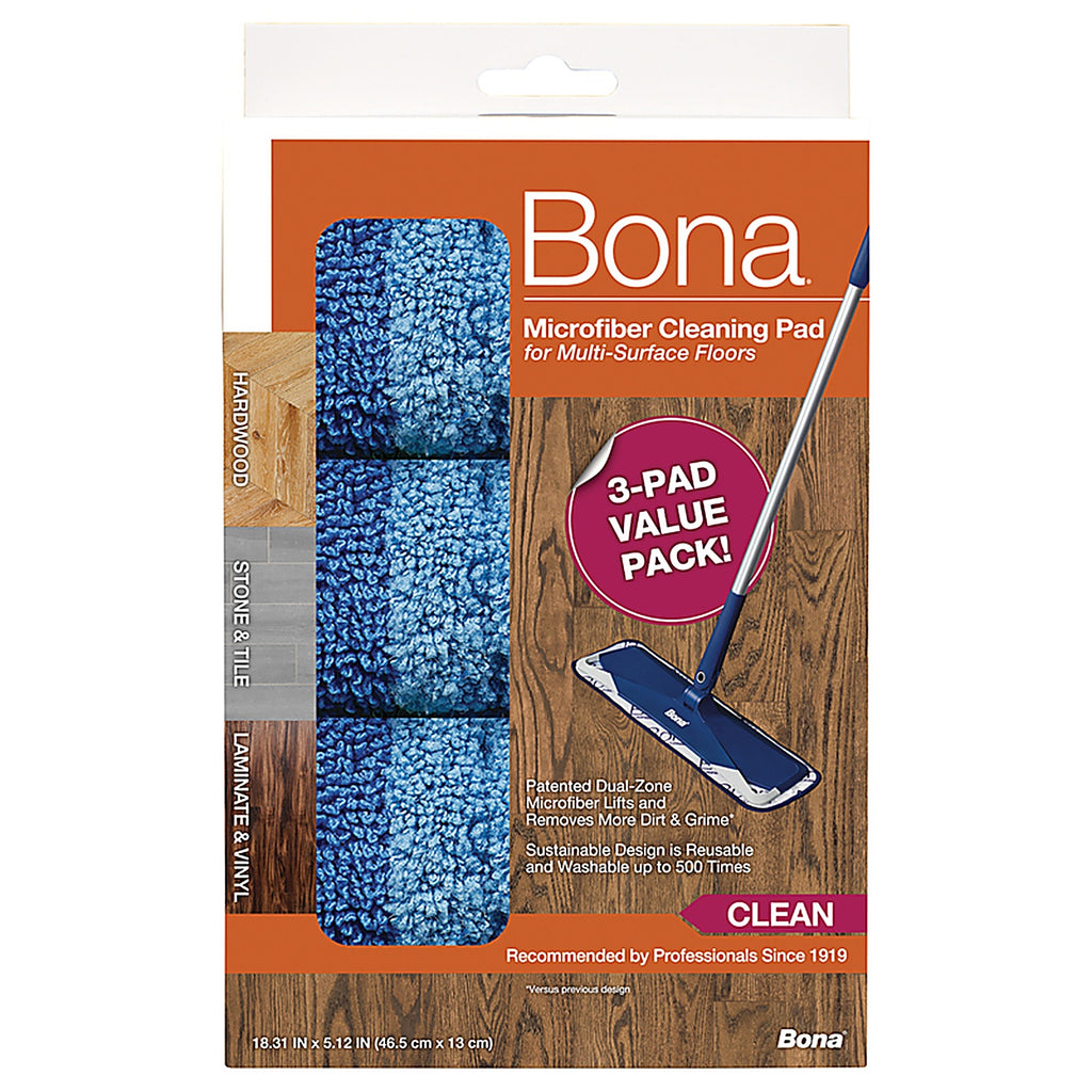 Bona AX0003608 18.31 in. Cleaning Microfiber Mop Pad 3 pk