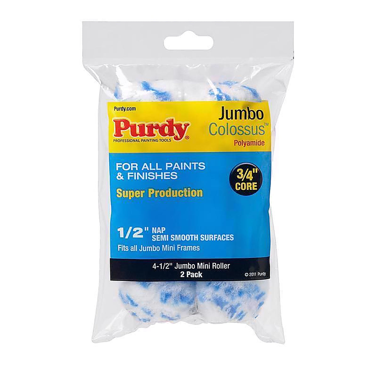 Purdy - 140624033 - Colossus Polyamide Fabric 4-1/2 In. W X 1/2 In. Jumbo Mini Paint Roller Cover 2 Pack
