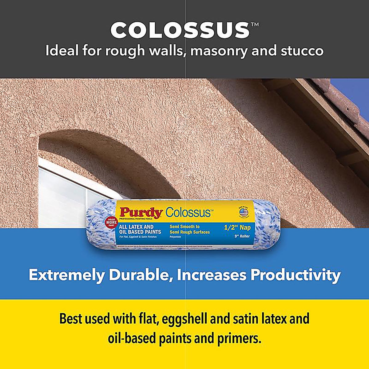 Purdy - 140624033 - Colossus Polyamide Fabric 4-1/2 In. W X 1/2 In. Jumbo Mini Paint Roller Cover 2 Pack