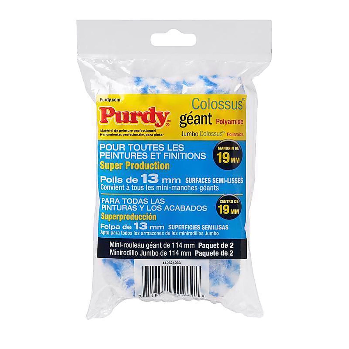 Purdy - 140624033 - Colossus Polyamide Fabric 4-1/2 In. W X 1/2 In. Jumbo Mini Paint Roller Cover 2 Pack