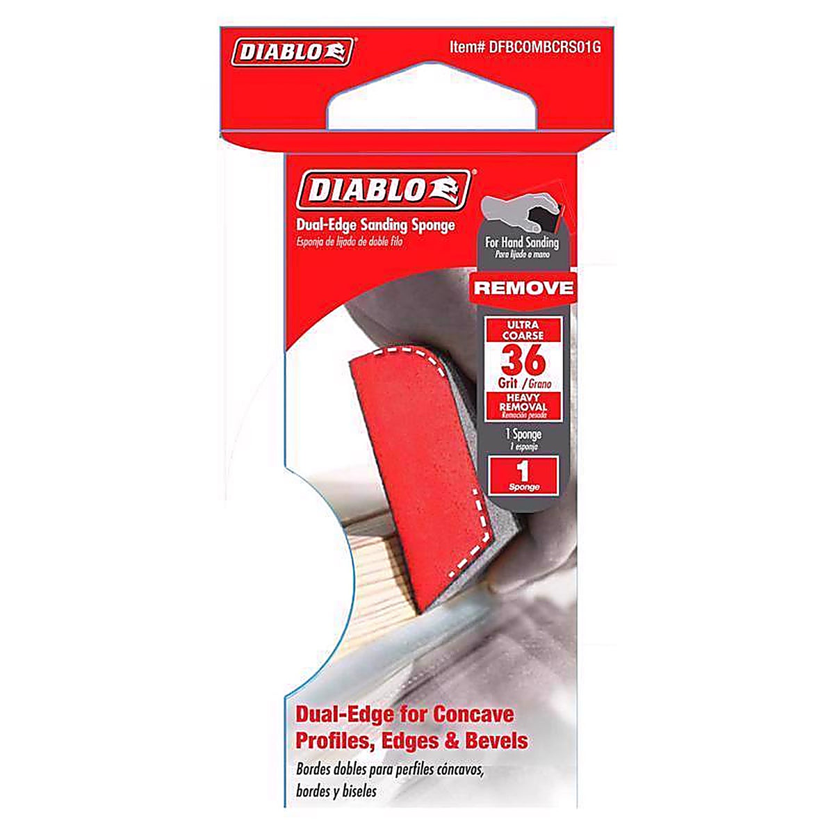 Diablo DFBCOMBCRS01G 4 in. L X 2-1/2 in. W X 1 in. T 36 Grit Ultra Coarse Dual Edge Sanding Sponge