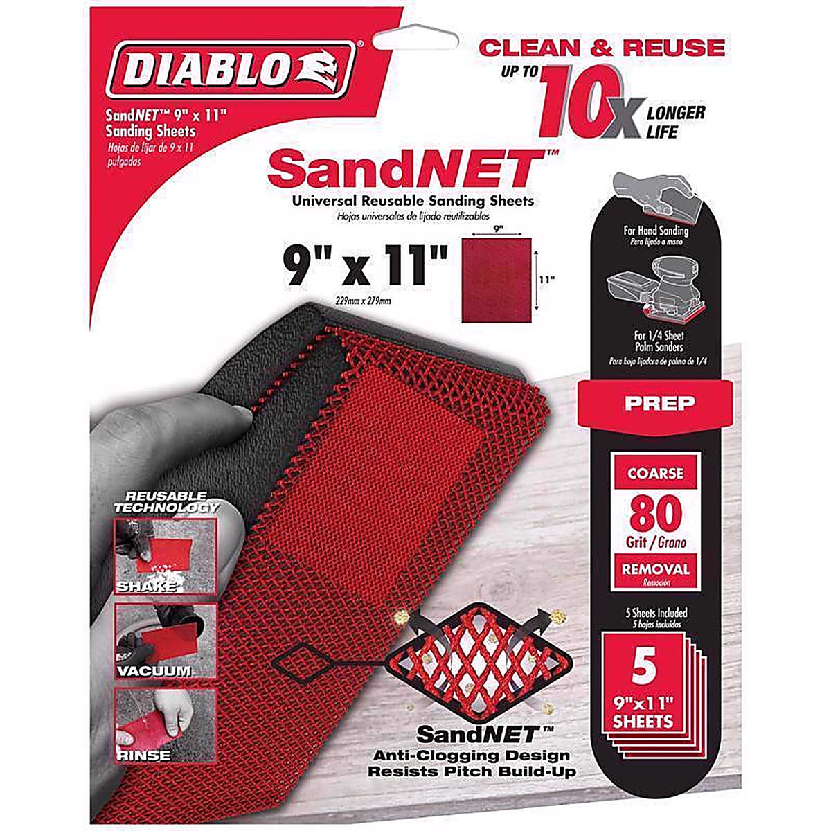 Diablo DND911080H05G SandNet 11 in. L X 9 in. W 80 Grit Ceramic Sanding Sheet 5 pk