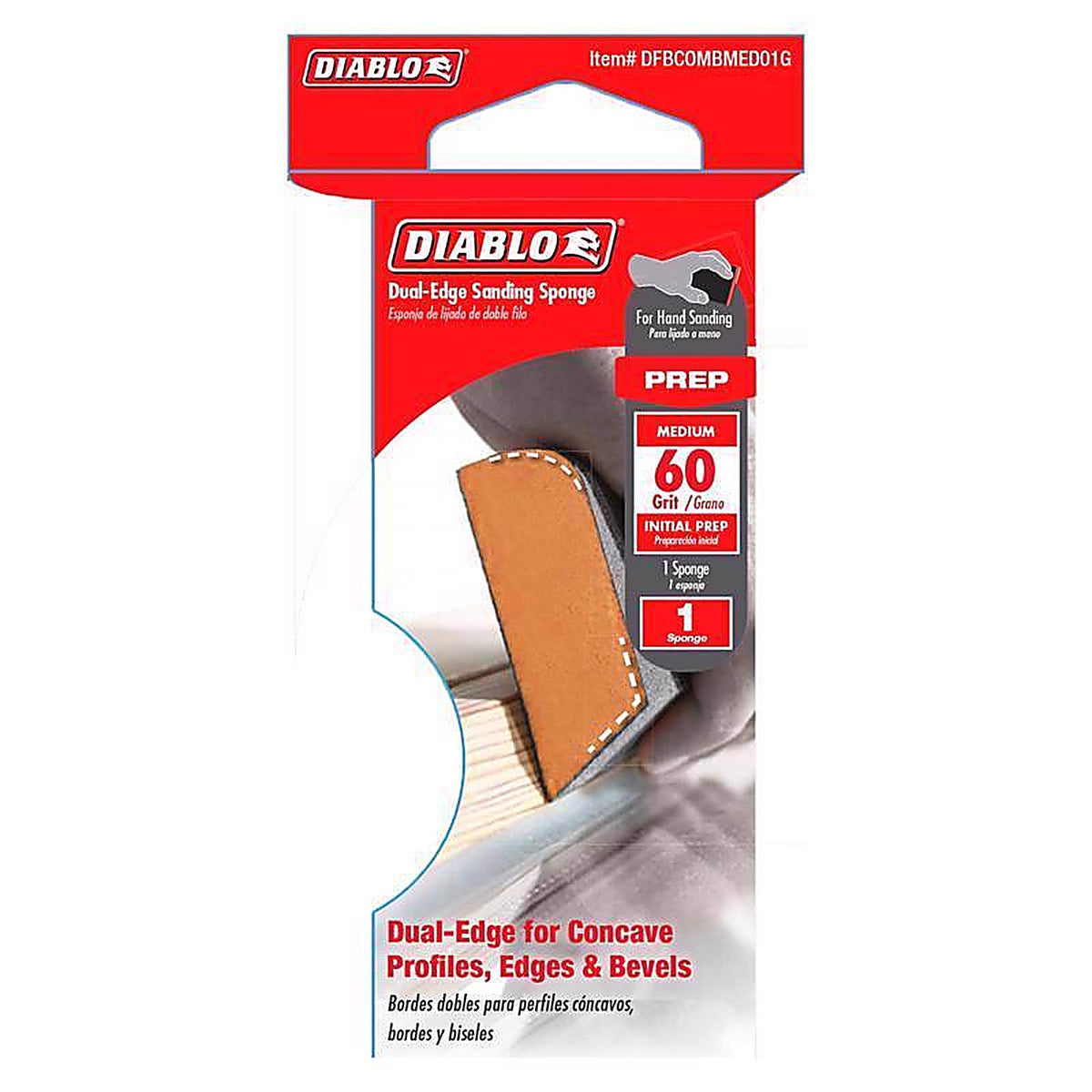 Diablo DFBCOMBMED01G 4 in. L X 2-1/2 in. W X 1 in. T 60 Grit Medium Dual Edge Sanding Sponge