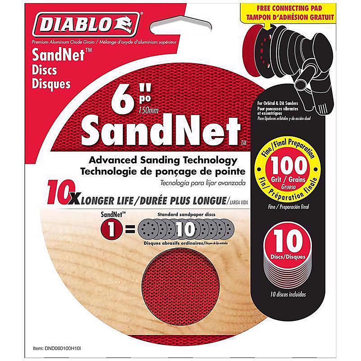 Diablo DND060100H10I SandNet 6 in. Ceramic Blend Hook and Lock Sanding Disc 100 Grit Medium 10 pk