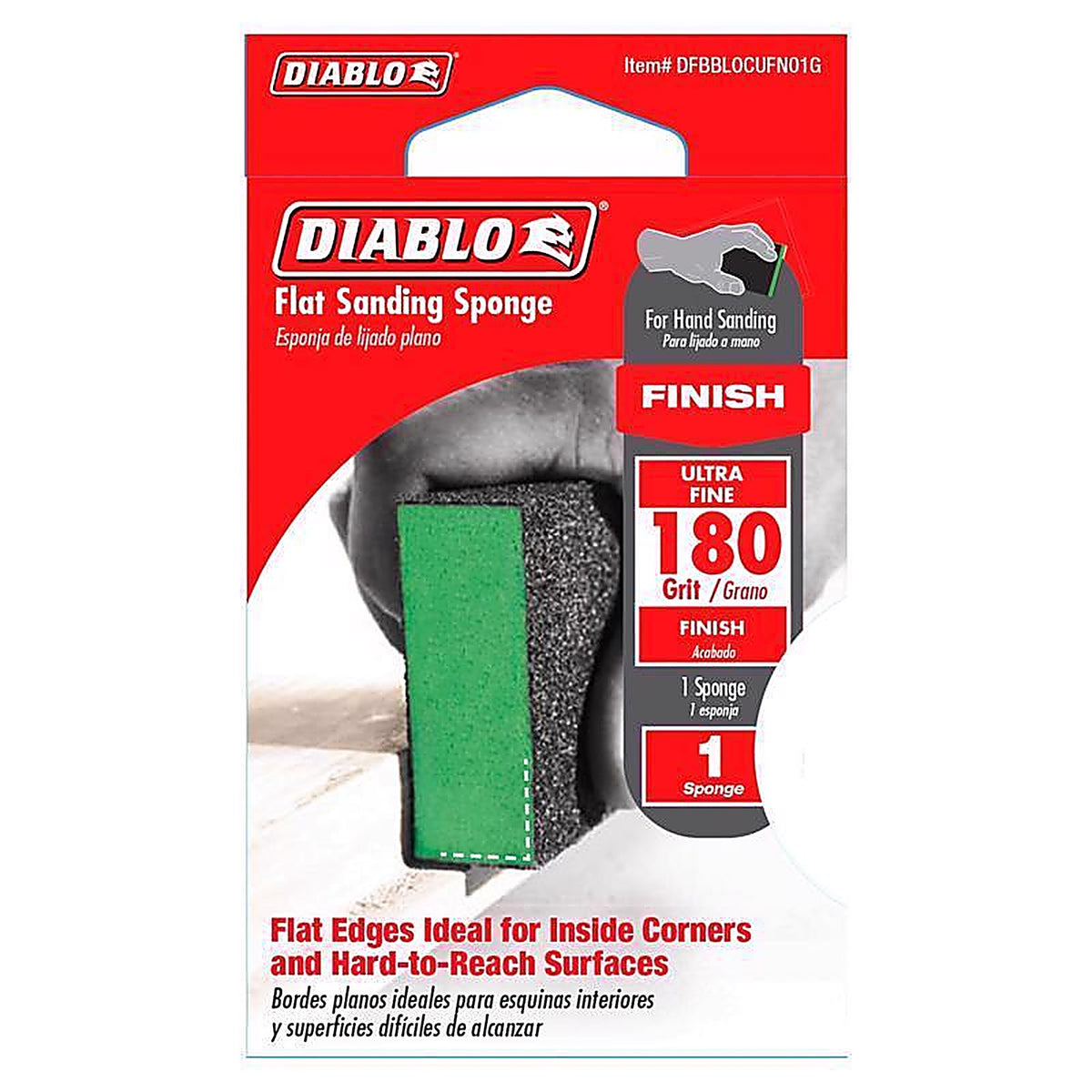 Diablo DFBBLOCUFN01G 4 in. L X 2-1/2 in. W X 1 in. T 180 Grit Ultra Fine Flat Surface Sanding Sponge