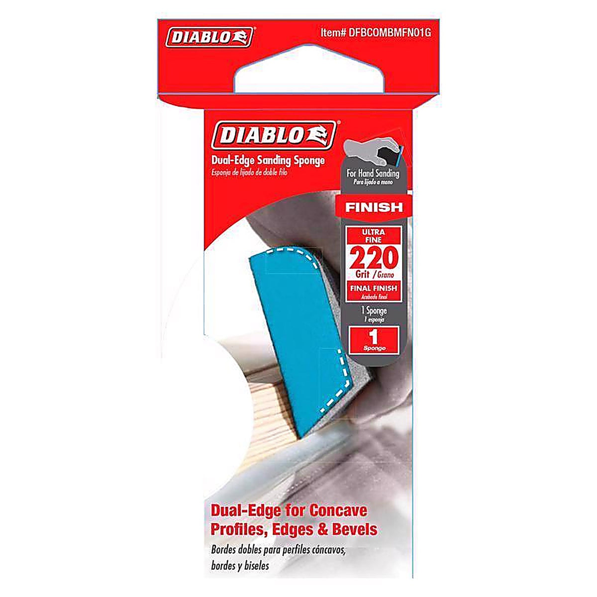 Diablo DFBCOMBMFN01G 4 in. L X 2-1/2 in. W X 1 in. T 220 Grit Ultra Fine Dual Edge Sanding Sponge