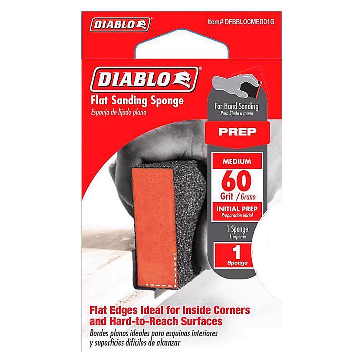 Diablo DFBBLOCMED01G 4 in. L X 2-1/2 in. W X 1 in. T 60 Grit Medium Flat Surface Sanding Sponge