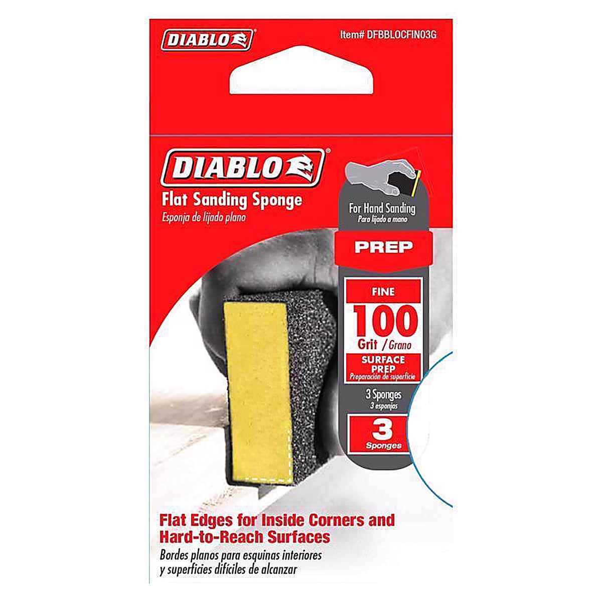 Diablo DFBBLOCFIN03G 4 in. L X 2-1/2 in. W X 1 in. 100 Grit Fine Flat Surface Sanding Sponge