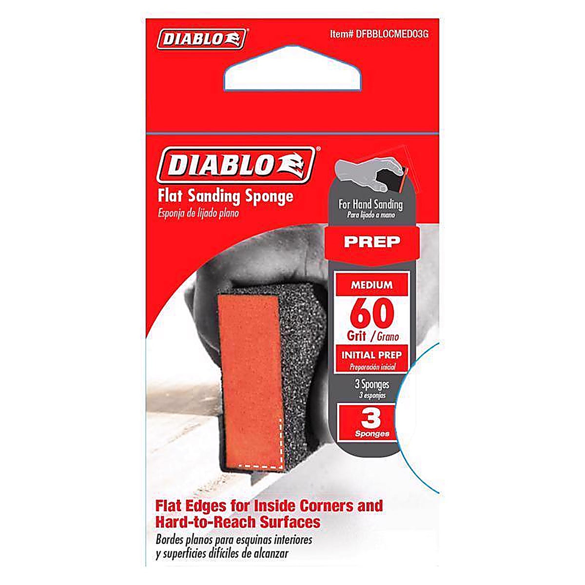 Diablo DFBBLOCMED03G 4 in. L X 2-1/2 in. W X 1 in. T 60 Grit Medium Flat Surface Sanding Sponge