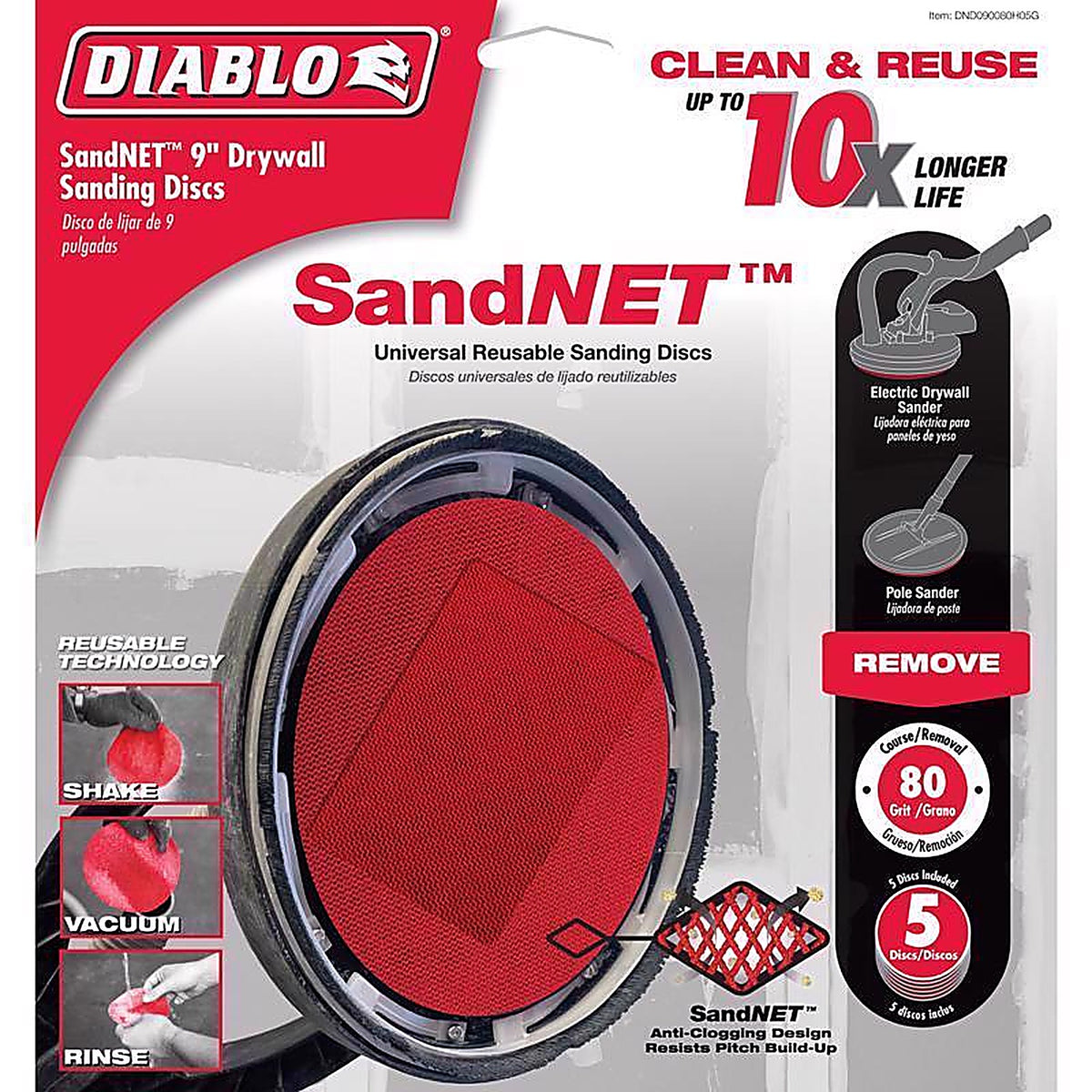 Diablo DND090080H05G SandNet 9 in. L X 9 in. W Ceramic Blend 80 Grit Coarse Drywall Sand Pad