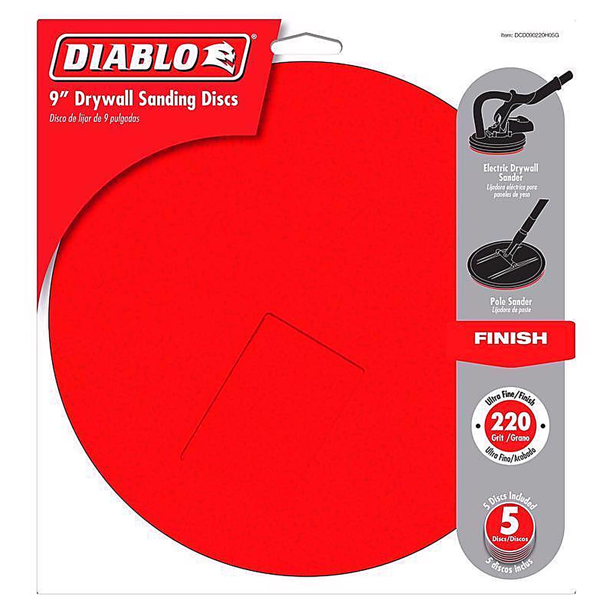 Diablo - DCD090220H05G - Hook and Lock 9 In. L X 9 In. W Aluminum Oxide 220 Grit Ultra Fine Drywall Ros Disk