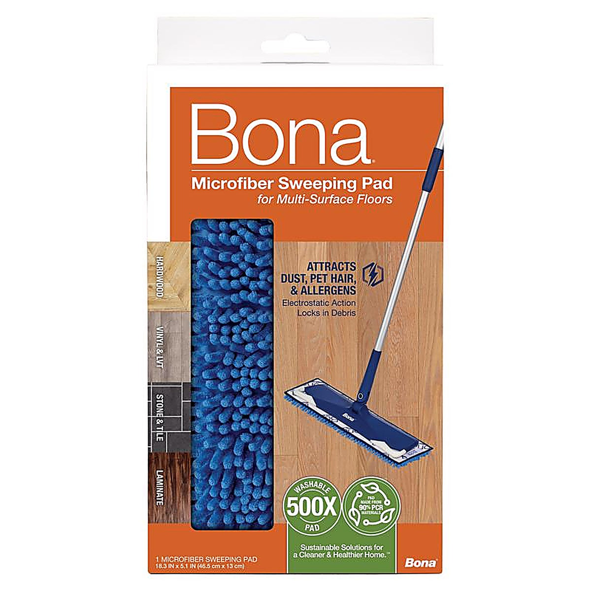Bona AX0003628 8.31 in. Microfiber Sweeping Pad 1 pk