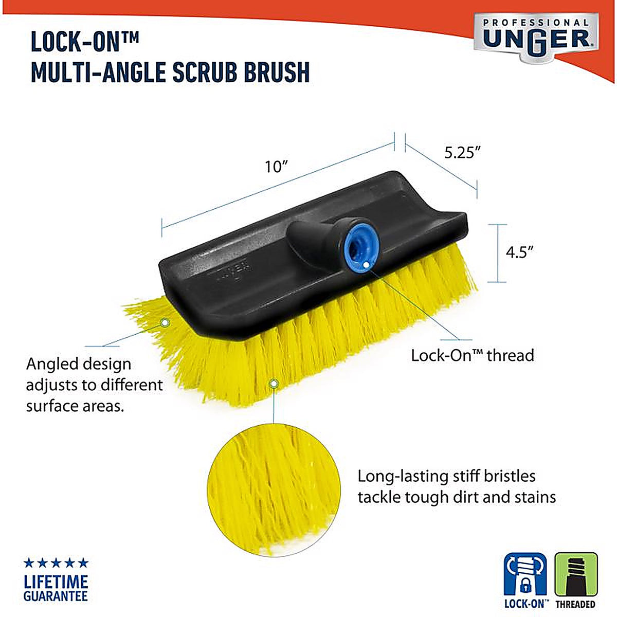 Unger - 976830 - 10 In. W Hard Bristle Polypropylene Handle Multi-Angle Scrub Brush