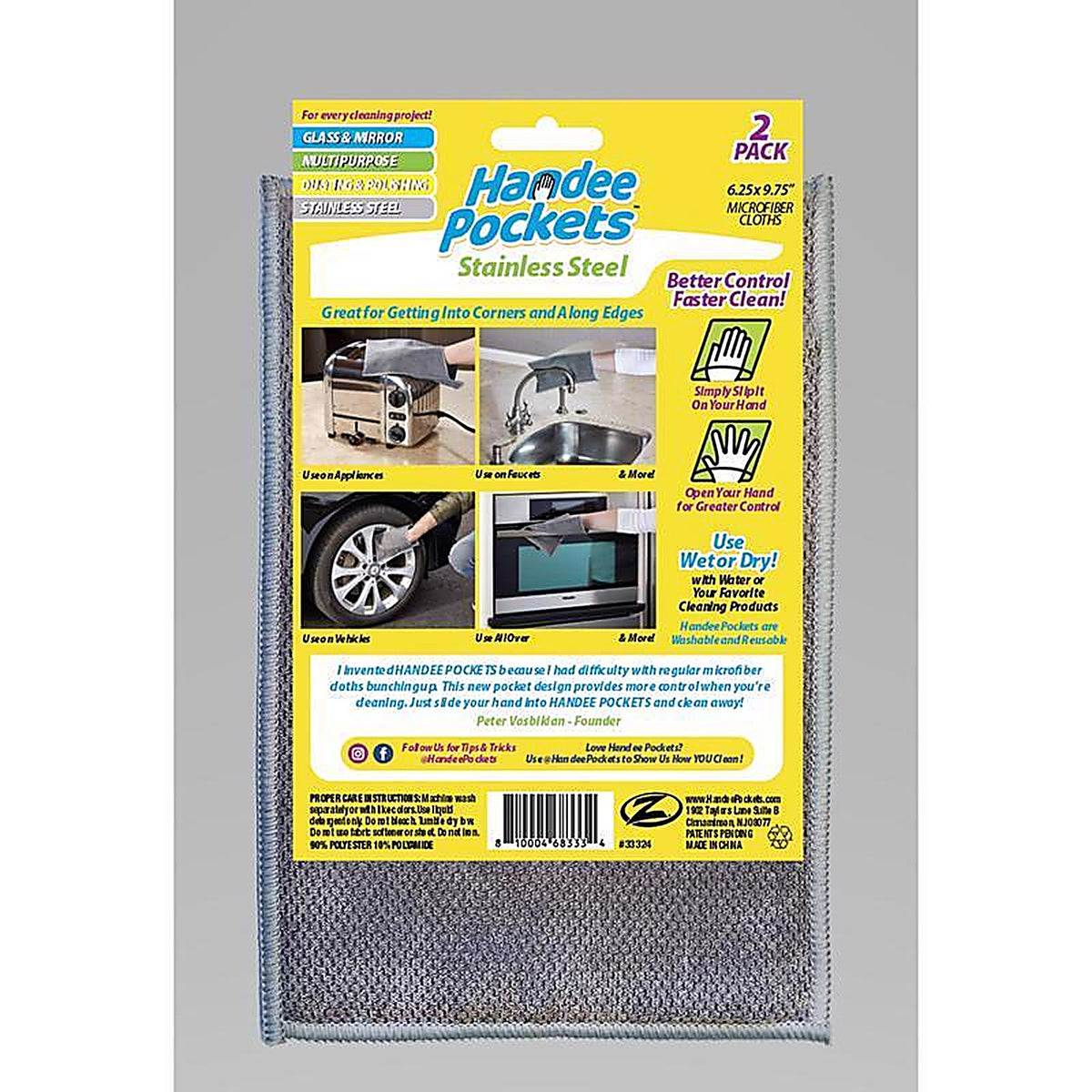 Handee Pockets - 33324 - Microfiber Cleaning Cloth 6.25 In. W X 9.75 In. L 2 Pack