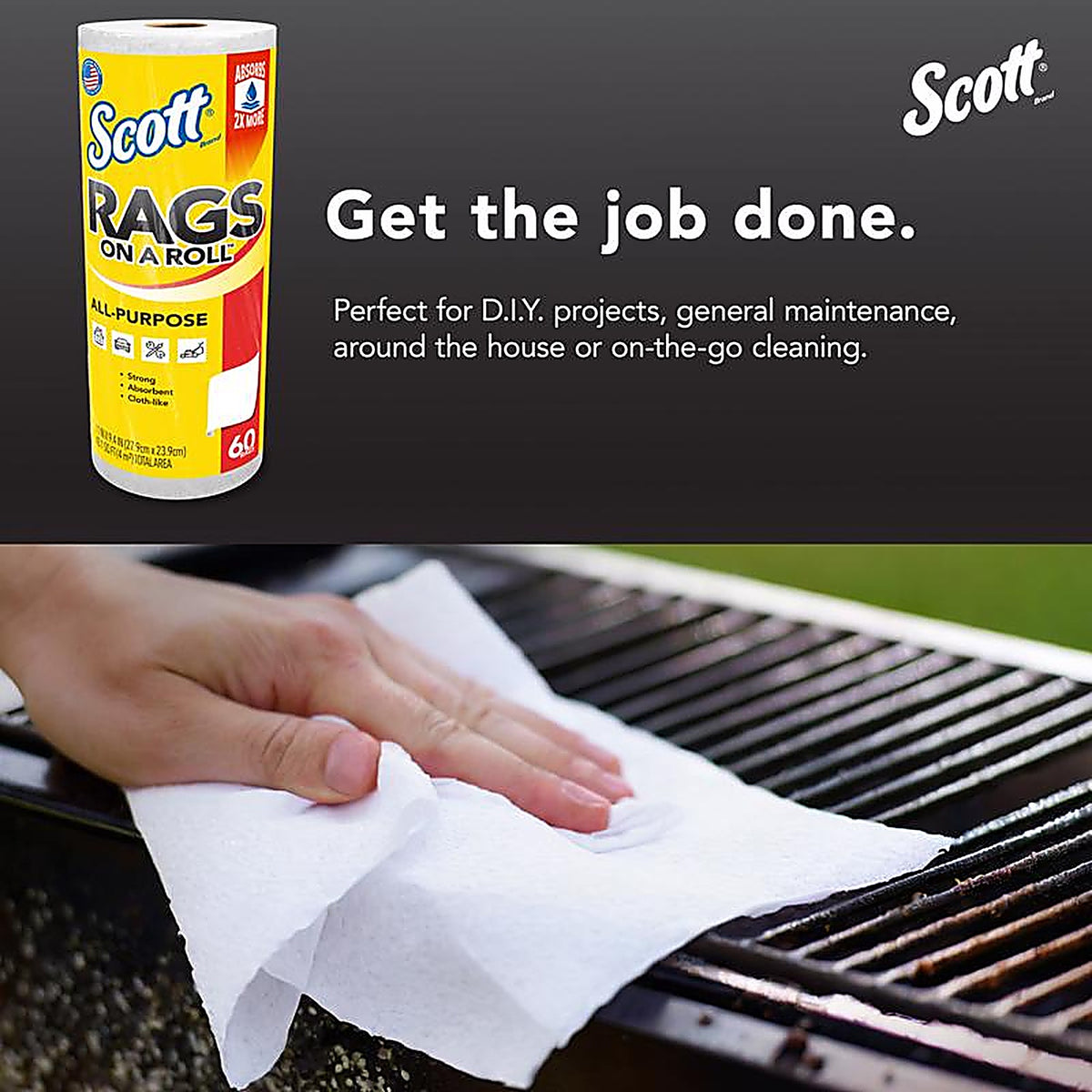 Scott - 54992 - Rags on a Roll Cleaning Cloth 9.4 In. W X 11 In. L 60 Sheet 1 Pack