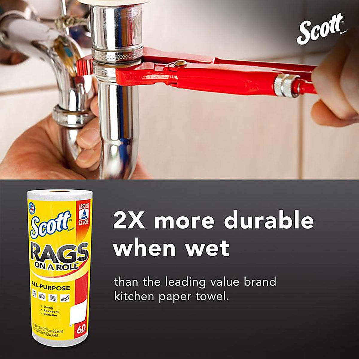 Scott - 54992 - Rags on a Roll Cleaning Cloth 9.4 In. W X 11 In. L 60 Sheet 1 Pack