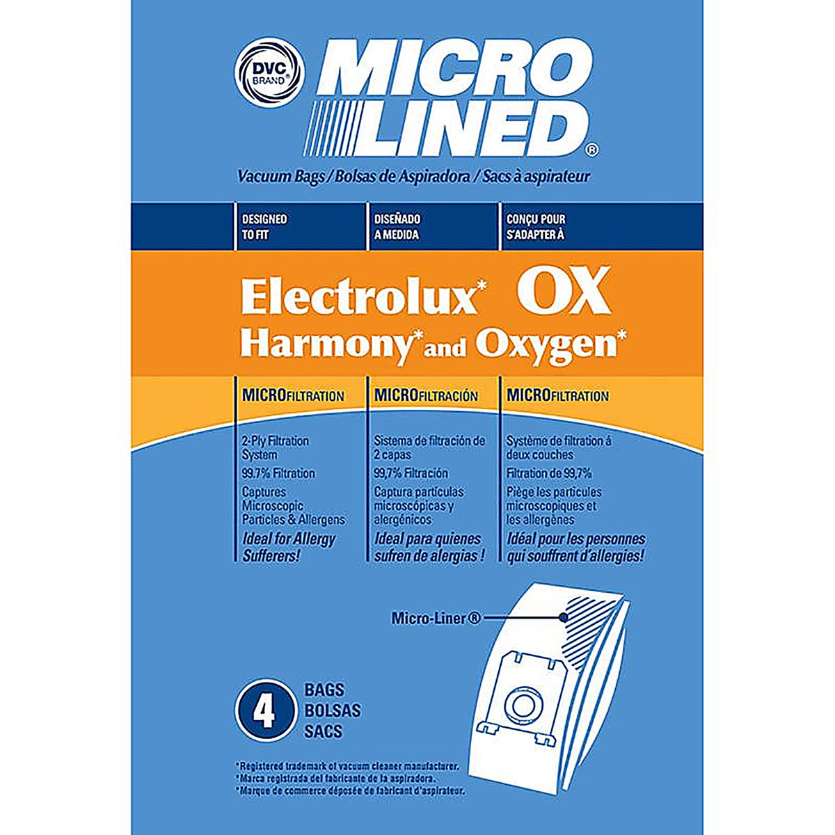 DVC - EXR-14455 - Micro Lined Vacuum Bag 4 Pack Electrolux Ox