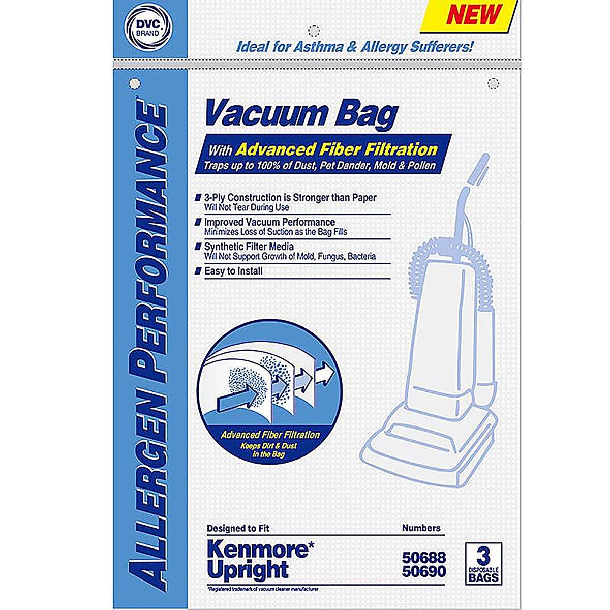 DVC - KER-1468A - Vacuum Bag 3 Pack Kenmore Upright