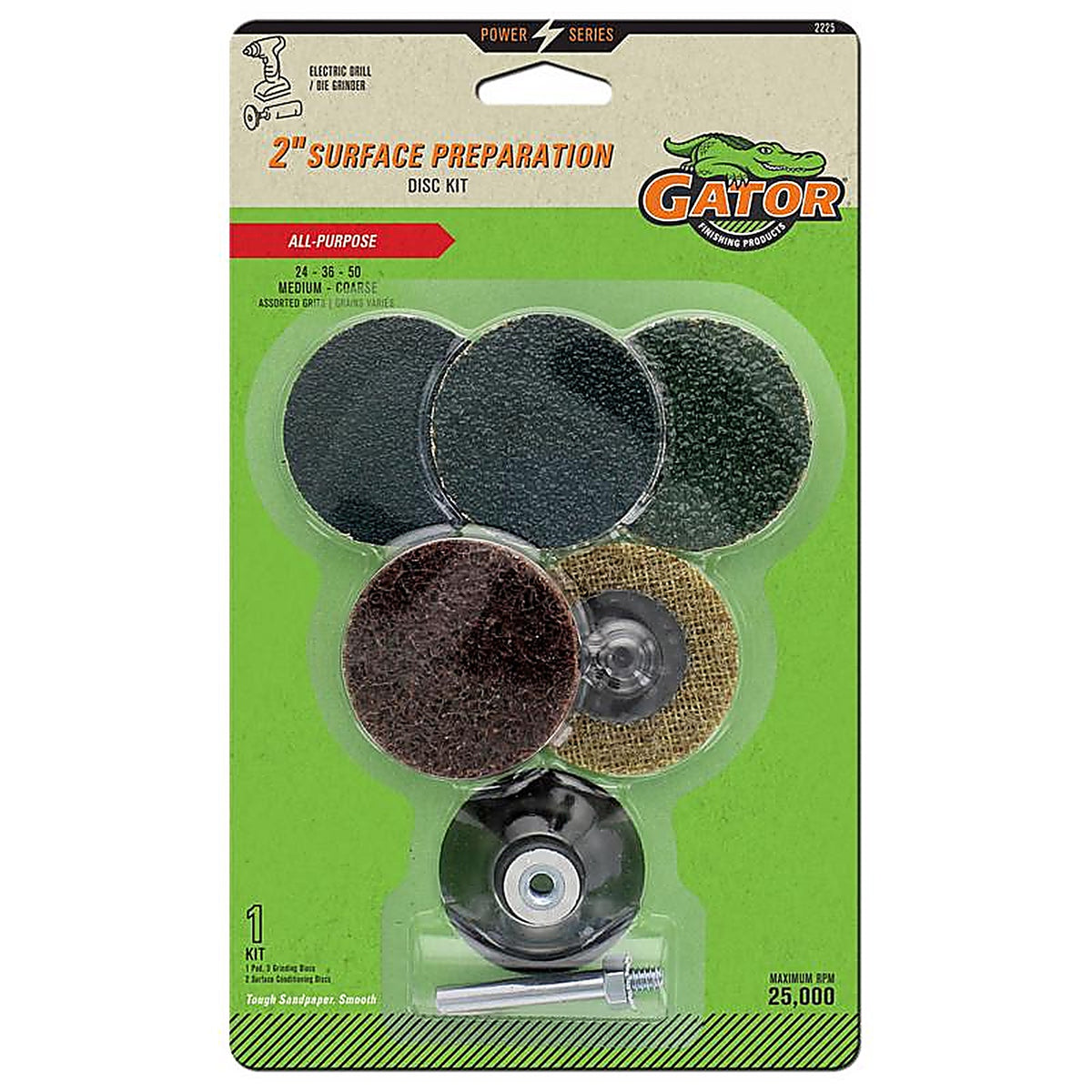 Gator - 2225 - Power Series 2 In. Synthetic/Wool Blend Twist and Lock Sanding Disc Kit Assorted Grit Medium 6