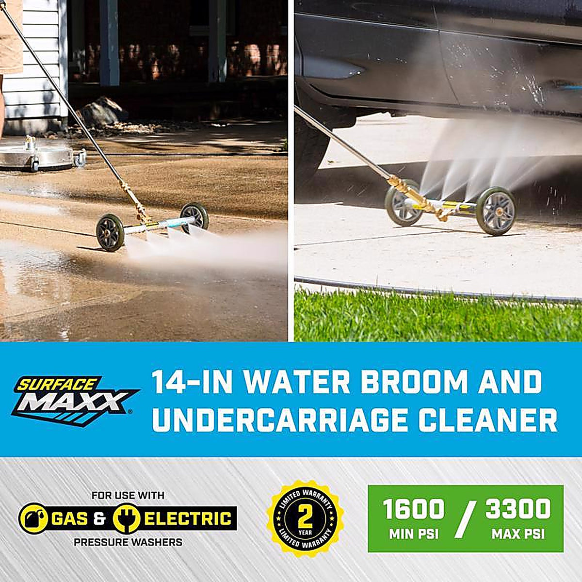 SurfaceMaxx - SGY-PWA97 - 14-In Water Broom & Undercarriage Cleaner 3300 PSI