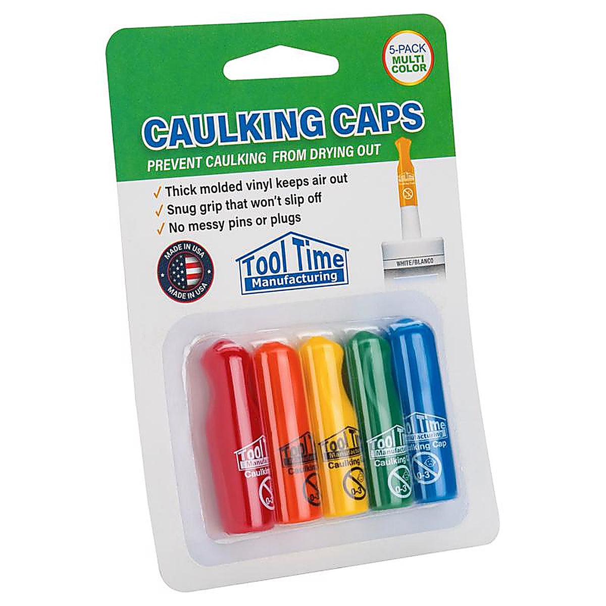 Tool Time - TTCC5MULTI - Manufacturing Assorted Vinyl Reusable Caulking Caps 5 Pack