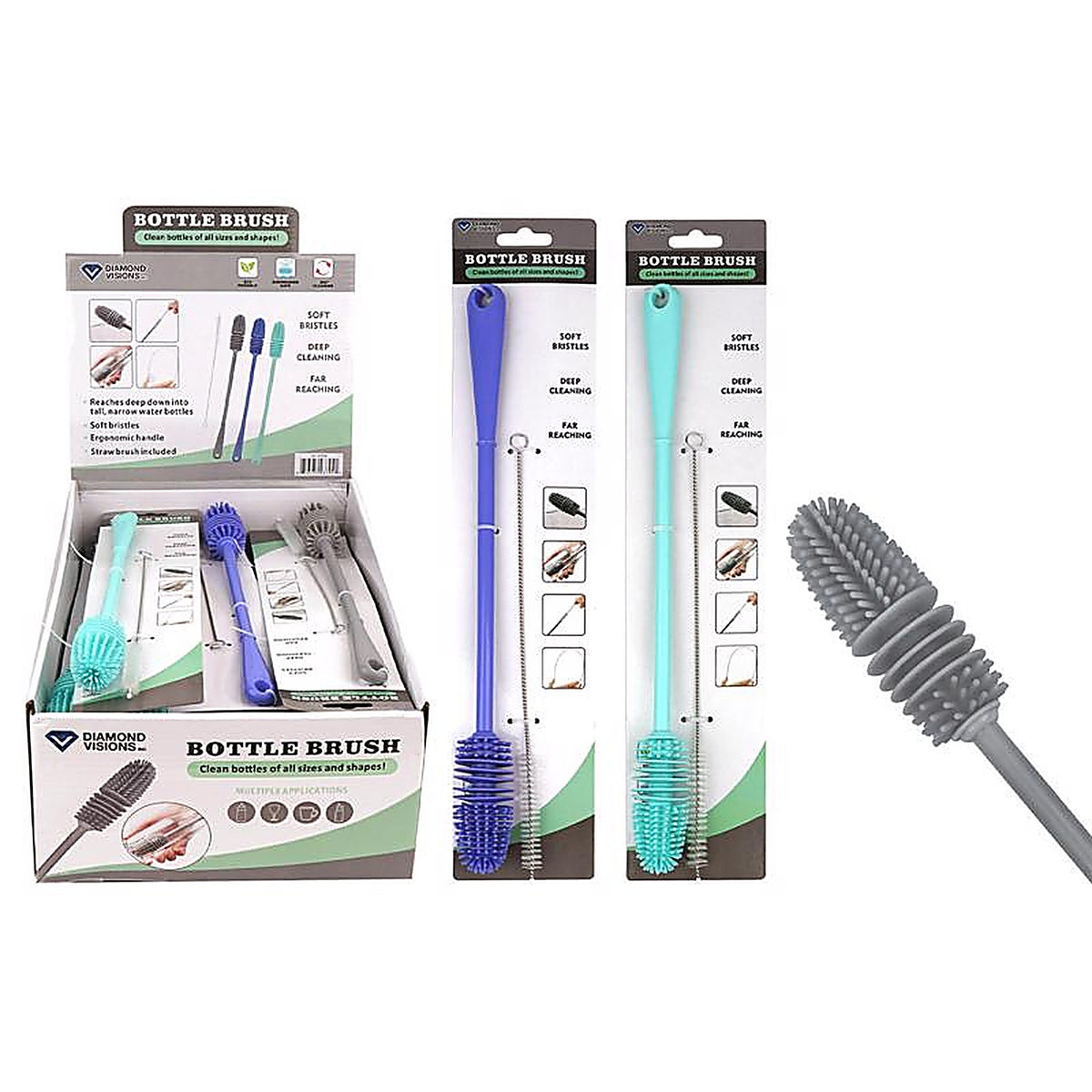 Diamond Visions - 01-3794 - 2 In. W Medium Bristle Plastic Handle Bottle Brush
